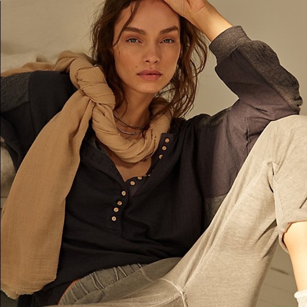 Free People Oversized Henley Blue/Grey